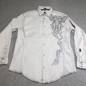 Roar Shirt Mens XL White Y2K Cyber Mall Goth Punk Grunge Rodeo Cowboy Vintage